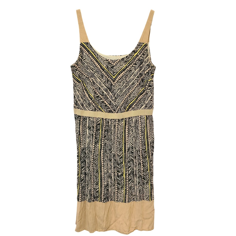 Ann Taylor LOFT Geometric Tribal Print Sleeveless Shift Dress Black Yellow 10